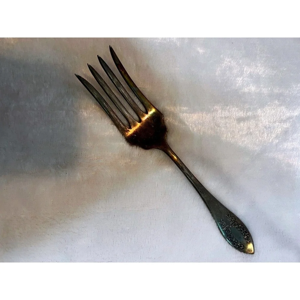 Rockford Silver Plate Cold Meat‎ Fork Laurel Wreath Ribbon Victorian Edwardian